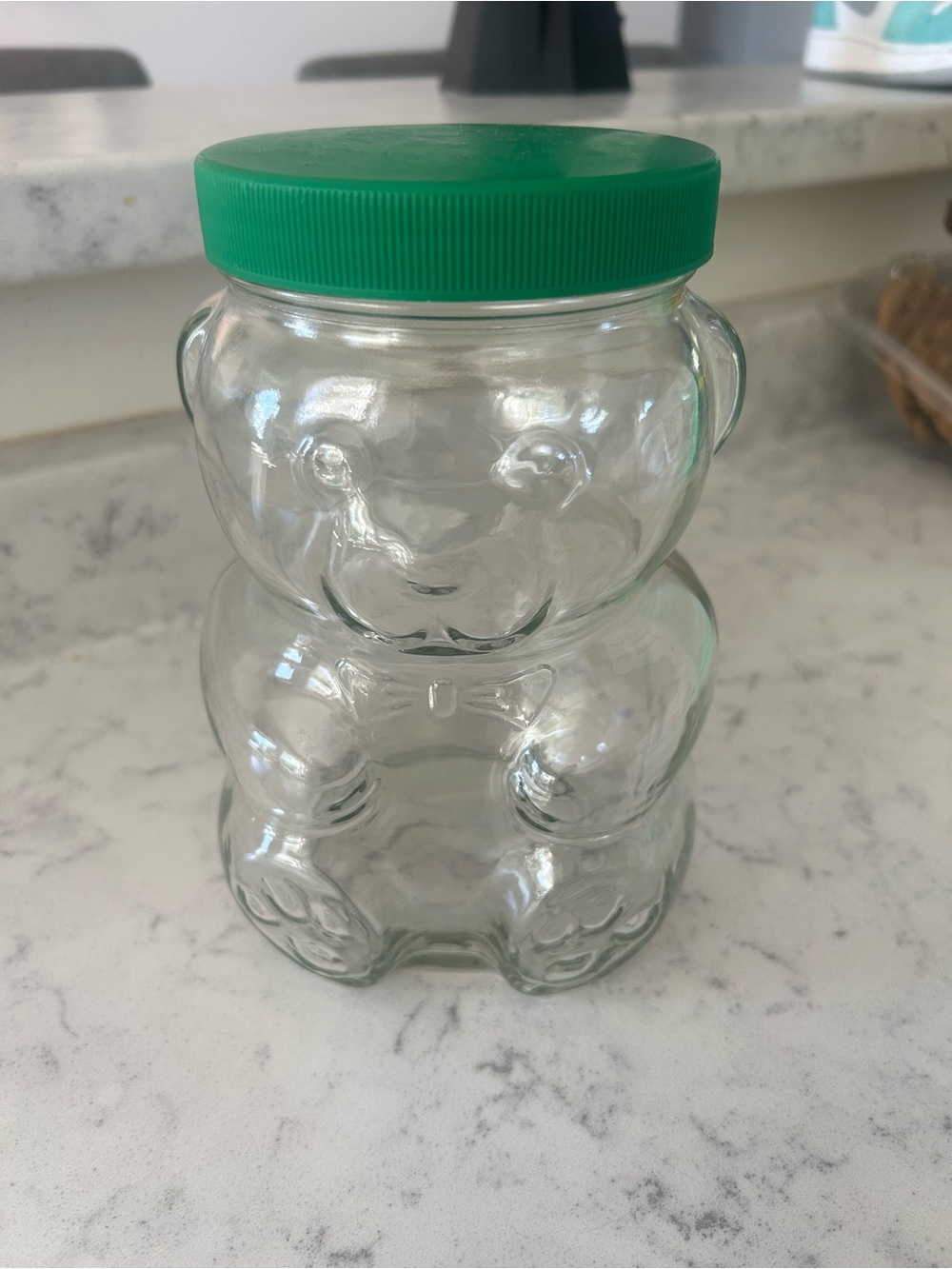 Vintage Kraft Peanut Butter Glass Jar Piggy Bank Bear Canadian Clear Green